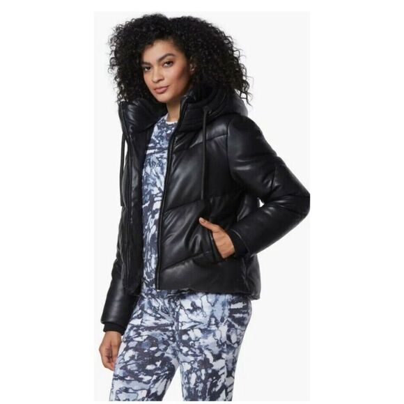 Andrew Marc Performance Hooded Puffer Faux Leather‎ Jacket Coat Size 1X NWT - Picture 2 of 8